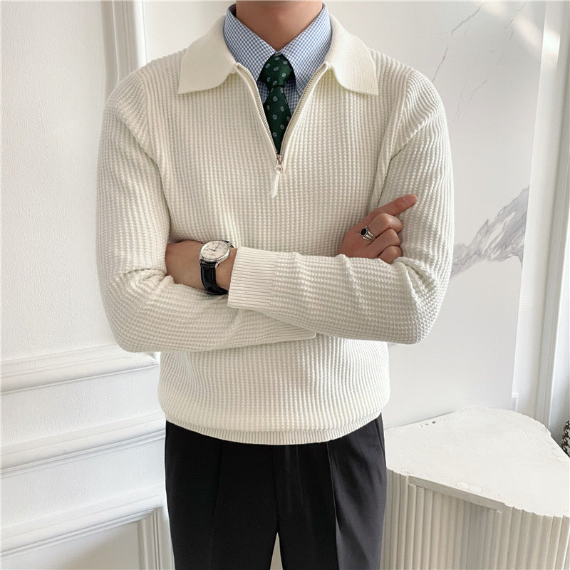 Herren-Halbzip-Pullover mit Rippstruktur und Kragen-Detail