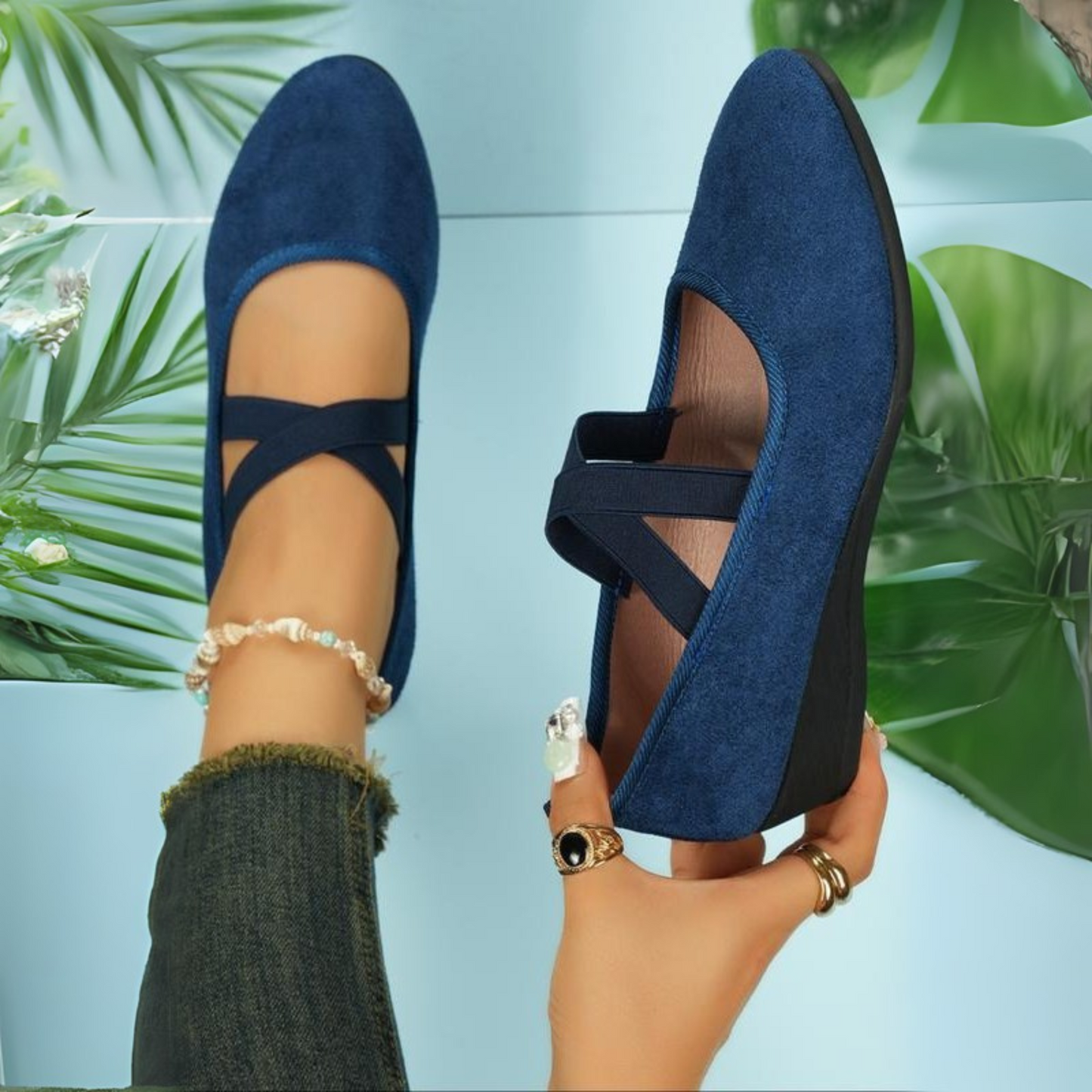 Damen-Slipper Mit Geschlossenem Keilabsatz Und Stützender Sohle