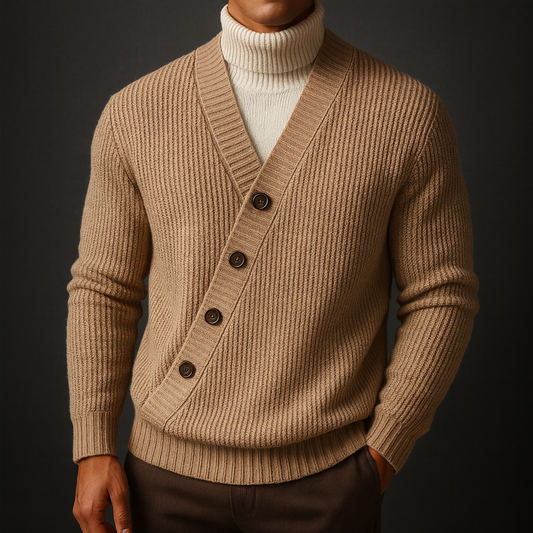 Herren Cardigan mit Schrägknöpfen und Rippstrick-Optik