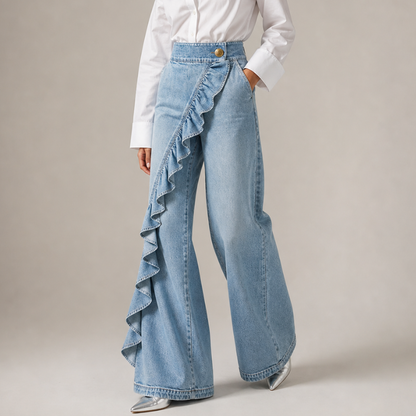 Damen Hosenrock mit Hohem Bund und Volants