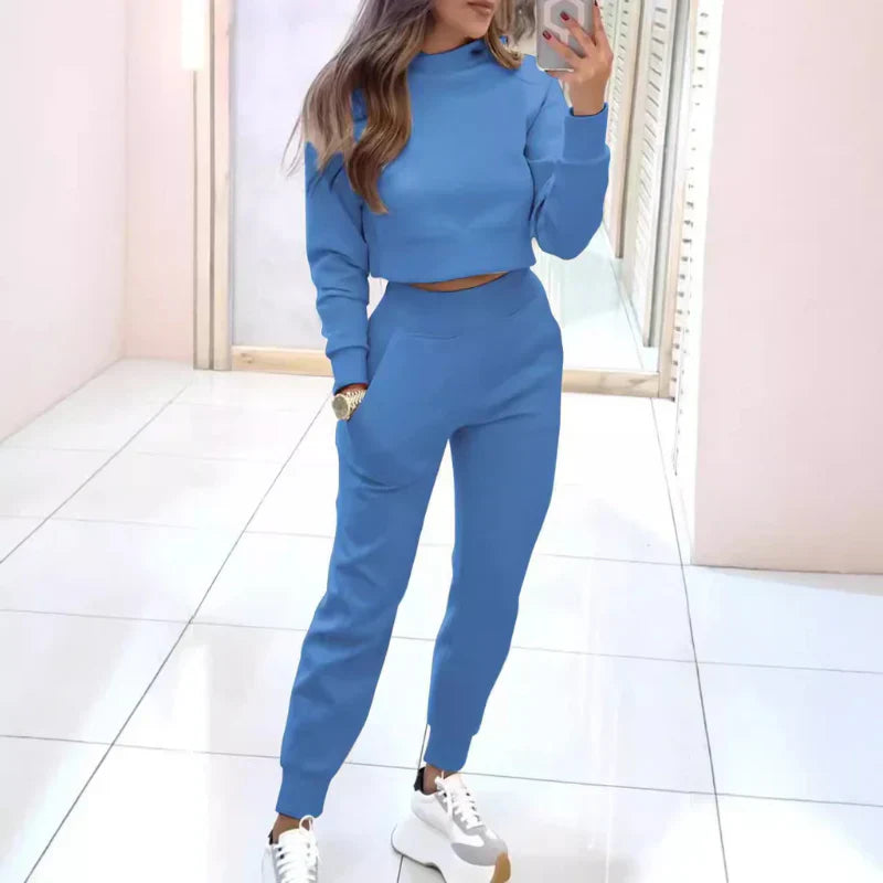 Damen Zweiteiliges Set Mit Cropped Pullover Und Hose Mit Elastischem Bund