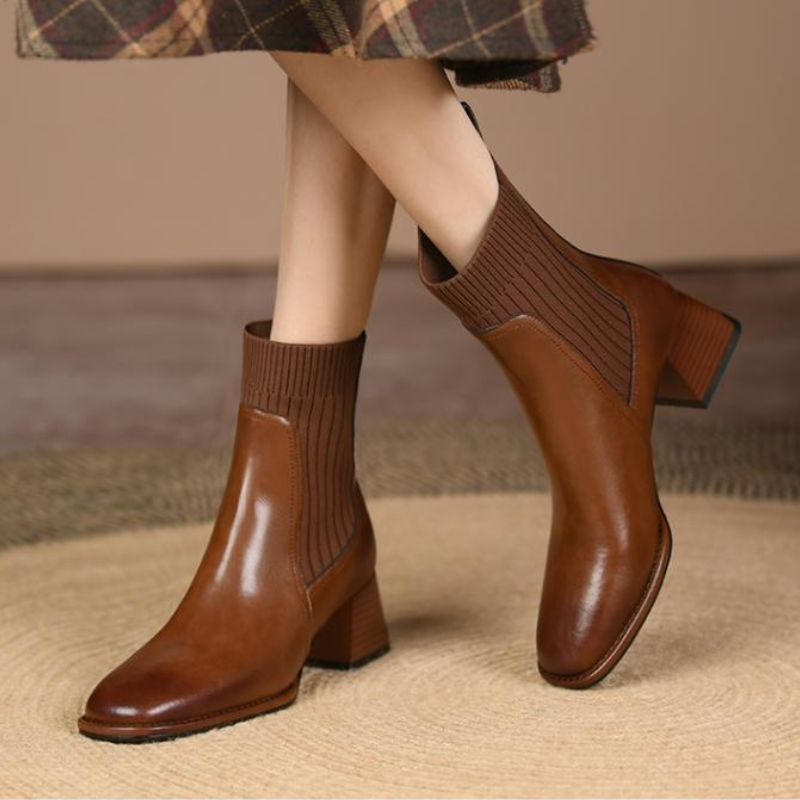 Damen Stiefelette Knöchelhoch Niedriger Absatz Einfarbiges Design