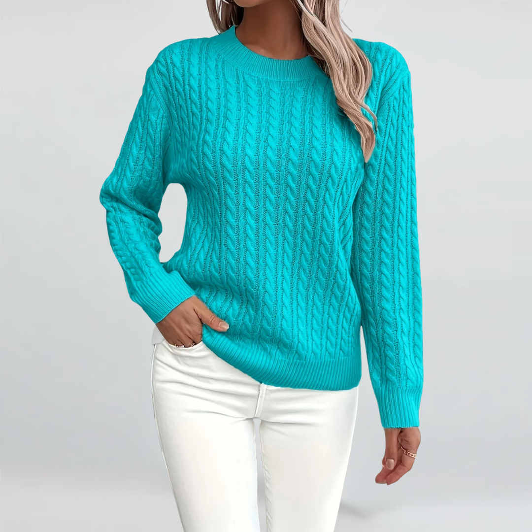 Women's autumn sweater with cable knit pattern and figure-flattering fit