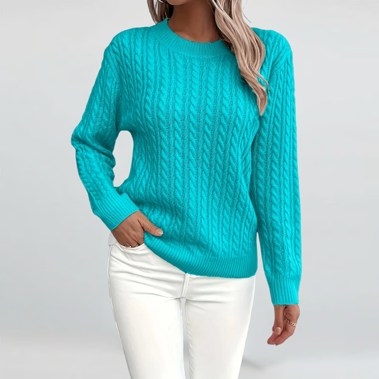Women's autumn sweater with cable knit pattern and figure-flattering fit
