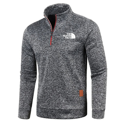 Grauer The North Face Pullover mit Reißverschluss, Herrenmode, Outdoor-Bekleidung, warmes Fleece, stylisch, bequem, ideal für Herbst und Winter.