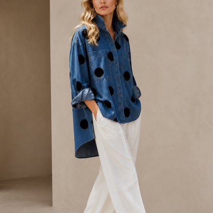 Damen Jeanshemd mit Polka Dot Muster – Lockerer Schnitt