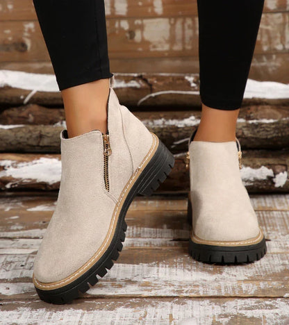 Damen Plateau Stiefeletten Mit Rundem Zehenbereich