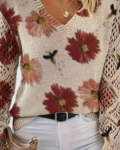 Damen Pullover Mit Durchbrochenen Ärmeln Und Weicher Struktur