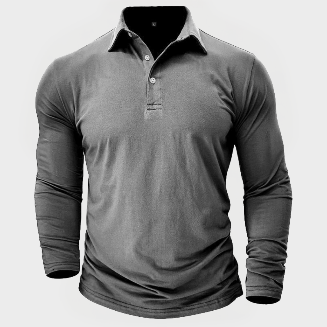 Herren-Poloshirt Mit Langen Ärmeln, Knopfkragen, Strukturierte Passform