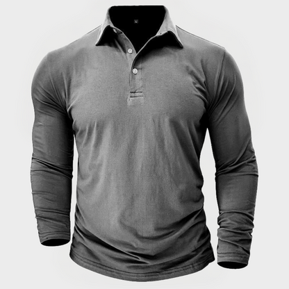 Herren-Poloshirt Mit Langen Ärmeln, Knopfkragen, Strukturierte Passform