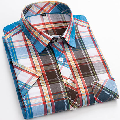 Men's Short-Sleeve Shirt with Check Pattern and Button Placket – Cotton Blend