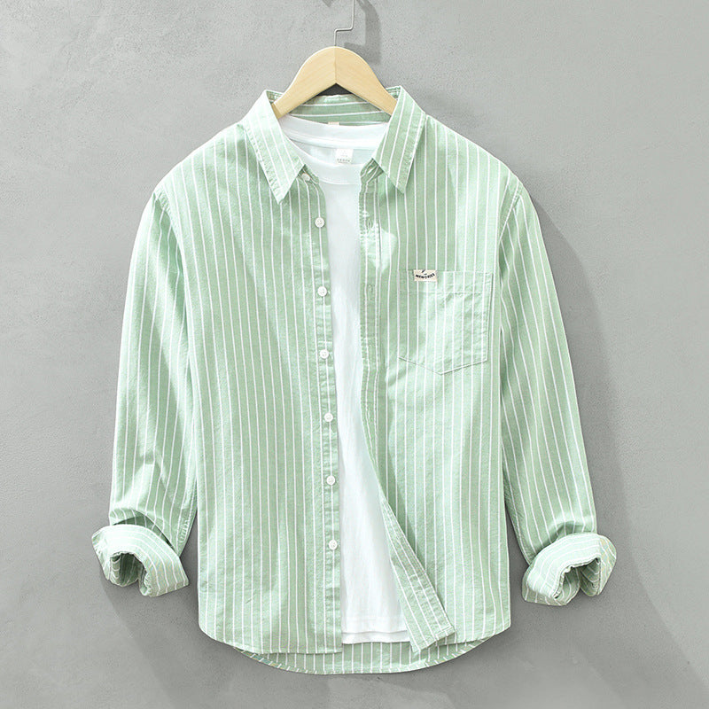 Men's Oxford Shirt Striped Long Sleeve Button Placket Classic Collar – Cotton Blend