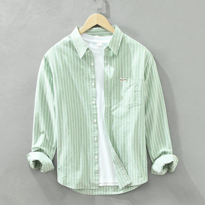 Men's Oxford Shirt Striped Long Sleeve Button Placket Classic Collar – Cotton Blend