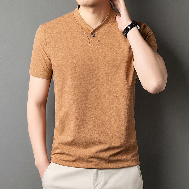 Herren Sommer T-Shirt mit Reißverschluss am Kragen – Kurzarm Normale Passform