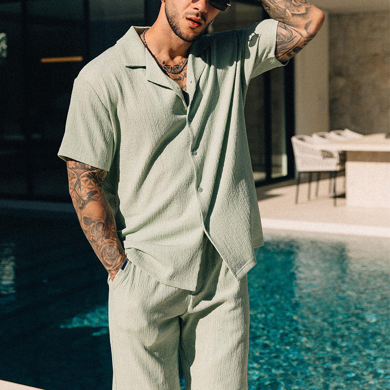 Men's Summer Short Sleeve Printed T-Shirt and Shorts Two-Piece Set Street Style Outfit Polyester Fiber Lightweight Wear