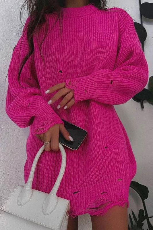 Ausgefranster Saum des Oversize-Strickpullovers für Damen