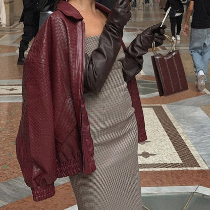 Damen-Kurzjacke mit Frontreißverschluss und Webdetails – Schlichter Stil