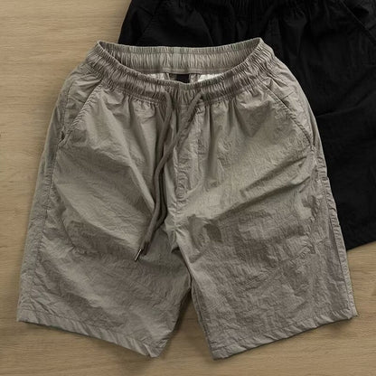 Herren Sommer Arbeitsshorts, Gerader Schnitt, Kordelzug, Khaki-Design