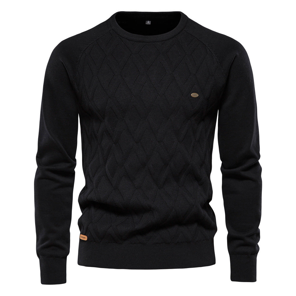 Men's Pullover Crew Neck Solid Color Long Sleeve Straight Cut – Cotton Blend