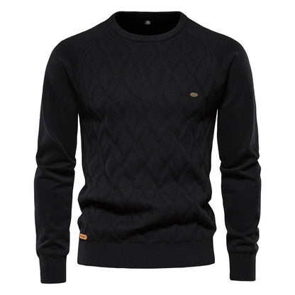Men's Pullover Crew Neck Solid Color Long Sleeve Straight Cut – Cotton Blend