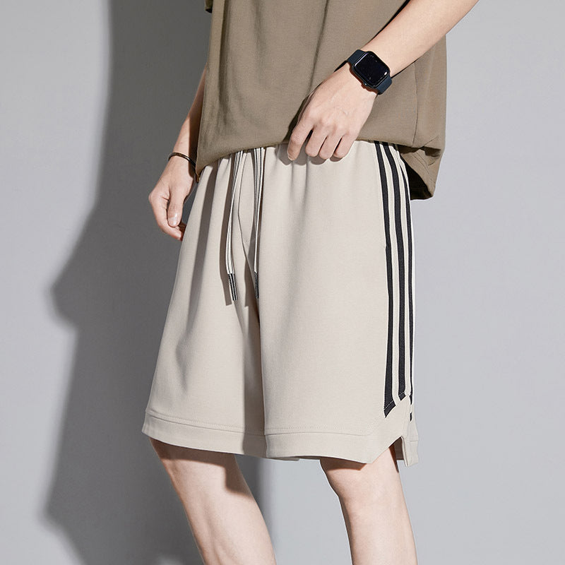 Herren Sommer Cropped Shorts, Gestreift, Lockere Passform, Mittelhoher Bund