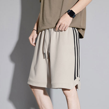 Herren Sommer Cropped Shorts, Gestreift, Lockere Passform, Mittelhoher Bund