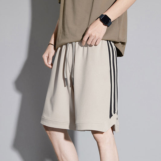 Herren Sommer Cropped Shorts, Gestreift, Lockere Passform, Mittelhoher Bund