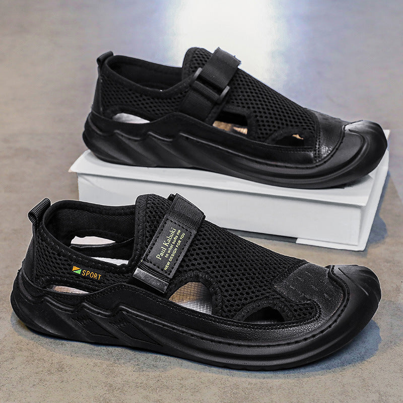Herren-Sommersandalen Mit Mesh-Obermaterial, Klettverschluss, Hohlem Design Und Gummisohle