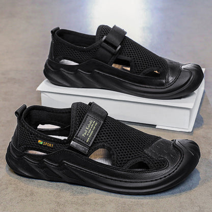Herren-Sommersandalen Mit Mesh-Obermaterial, Klettverschluss, Hohlem Design Und Gummisohle