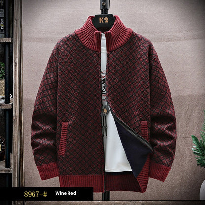 Herren Strickpullover Reißverschluss Langarm Lockeres Design – Woll-Mischung