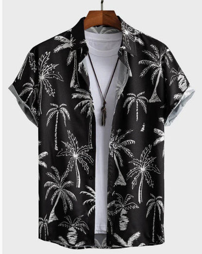 Herren Sommer Hemd mit Blumenmuster – Kurzarm Schmale Passform Knopfleiste