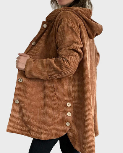 Damen Cordjacke mit Kapuze und Fronttaschen für den Herbst
