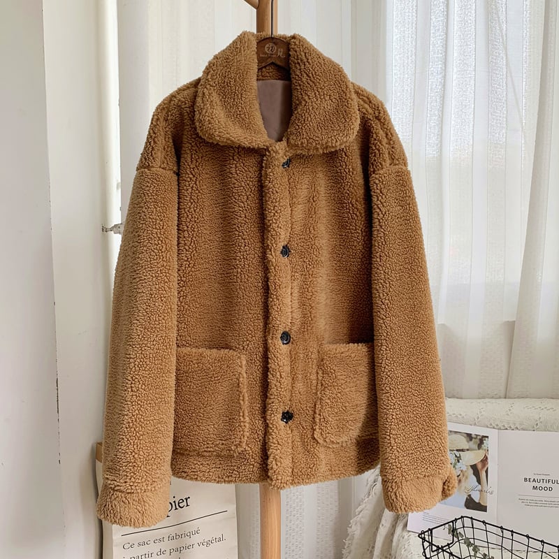 Damen Winter Mantel in Midi-Länge aus Kunst-Lammfell mit langen Ärmeln