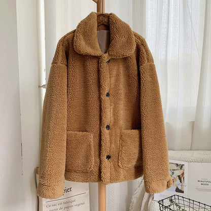 Damen Winter Mantel in Midi-Länge aus Kunst-Lammfell mit langen Ärmeln