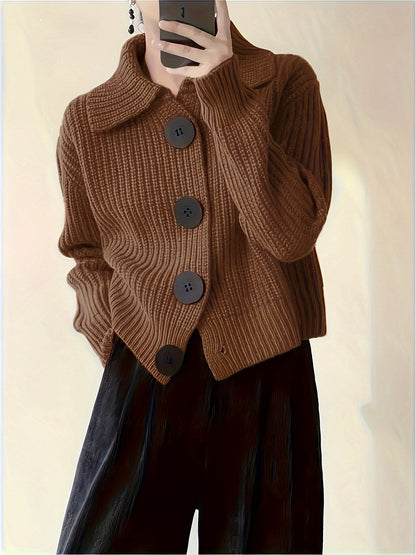 Damen-Strickjacke für den Herbst mit großen Revers und lockerem Schnitt