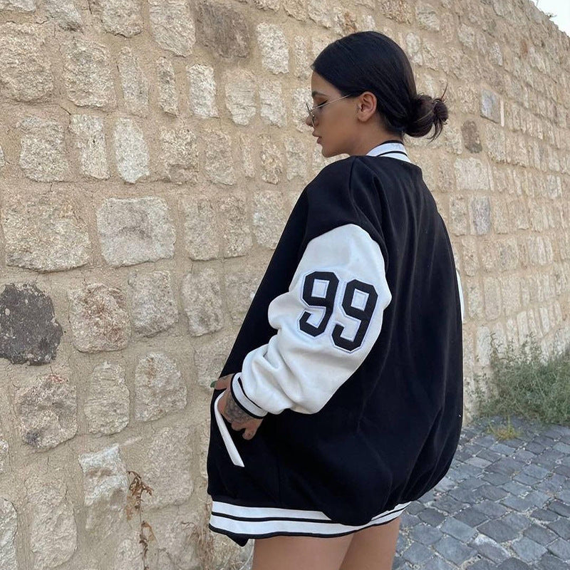 Damen Baseballjacke für den Herbst mit Stickerei und langen Ärmeln