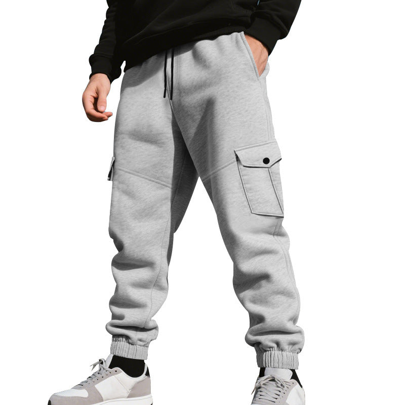 Men's Work Pants with Loose Leg Cuffs, Multiple Pockets, and Ankle Bands
