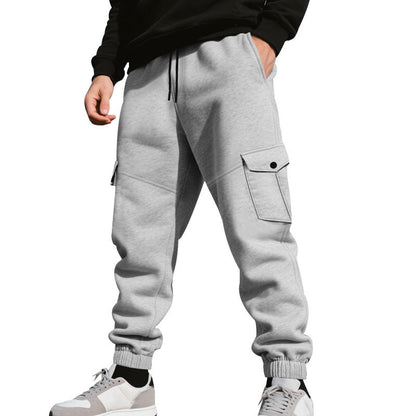 Men's Work Pants with Loose Leg Cuffs, Multiple Pockets, and Ankle Bands