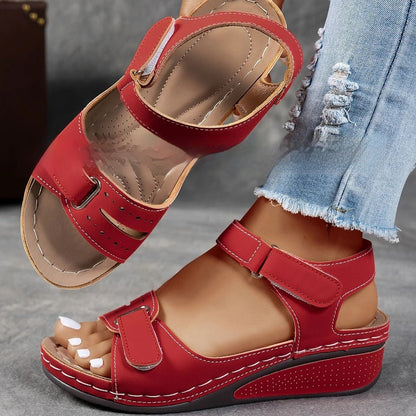 Damen-Sandalen Mit Dicker Sohle Und Klettverschluss – Lederoptik