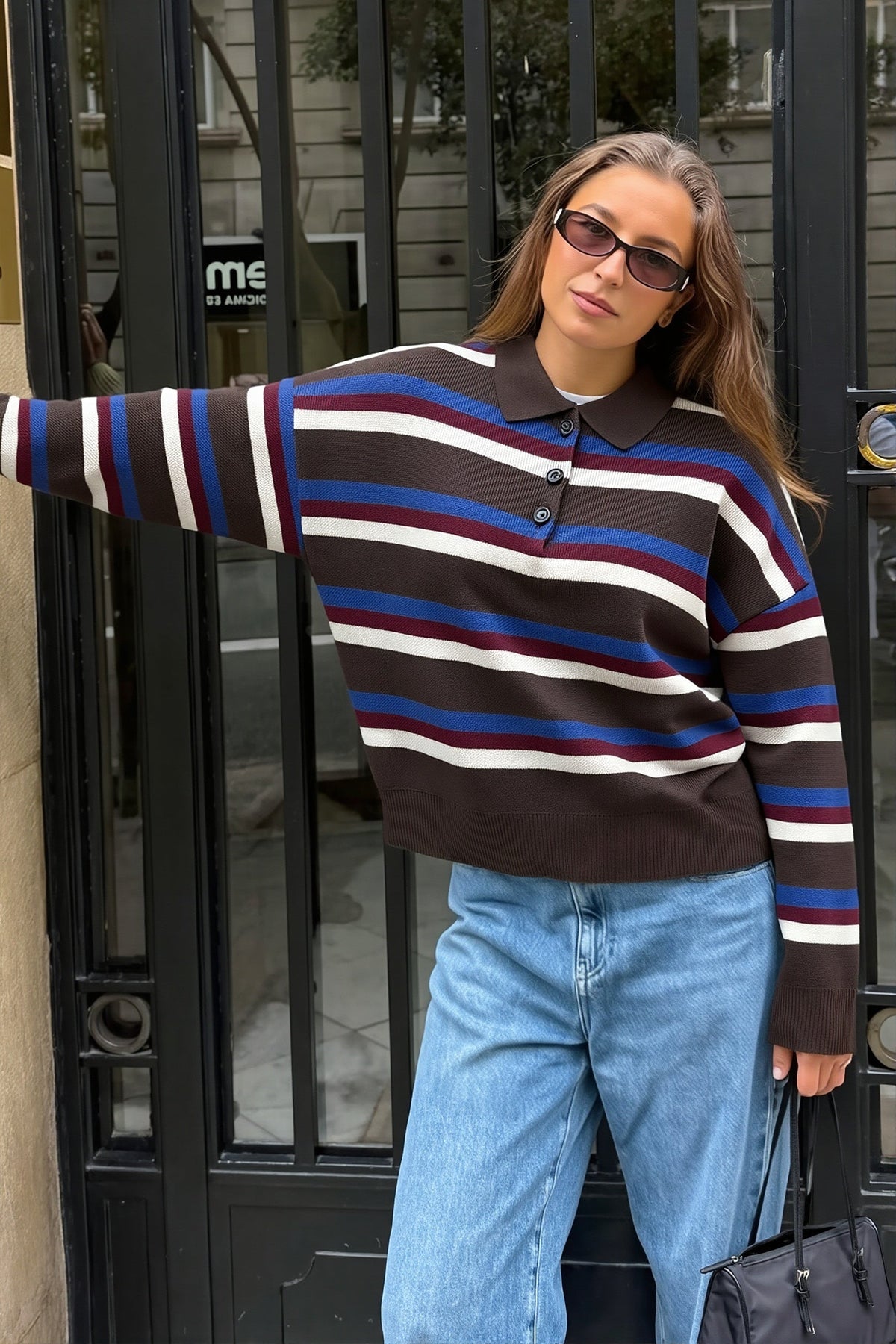 Gestreifter Polopullover Mit Lockerem Schnitt