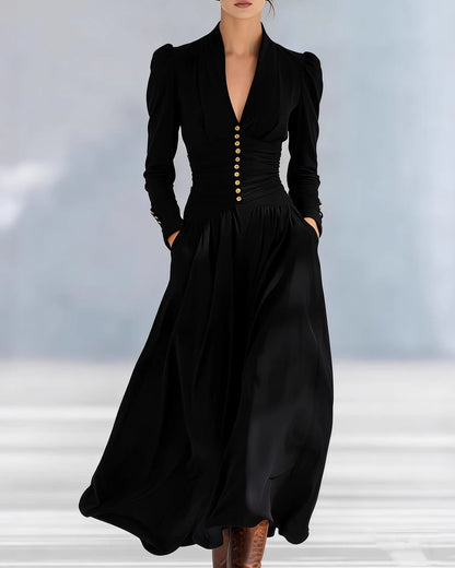Damen Herbstkleid, Figurbetont, Hochtailliert, Plissiert, Mittellang, Einfarbig