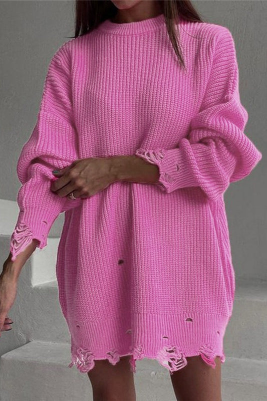 Damen Oversize Strickpullover Mit Rollkragen Ausgefranstem Saum