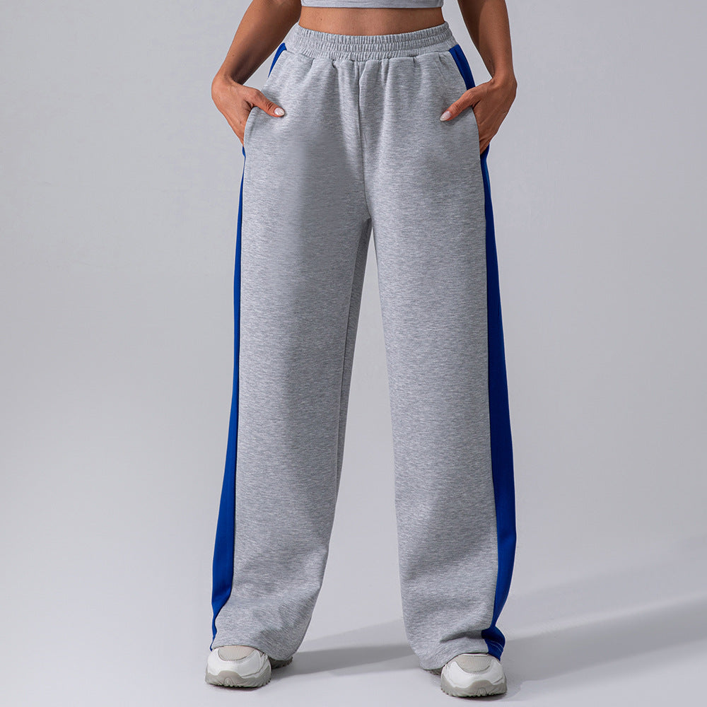 Women's pants with high waist and straight leg, featuring an elastic waistband