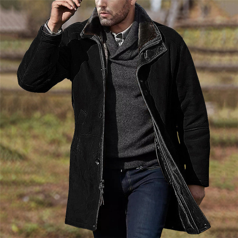 Herren Herbst Mantel in mittlerer Länge, Einreihig, Klassisches Revers, Uni – Woll-Stil