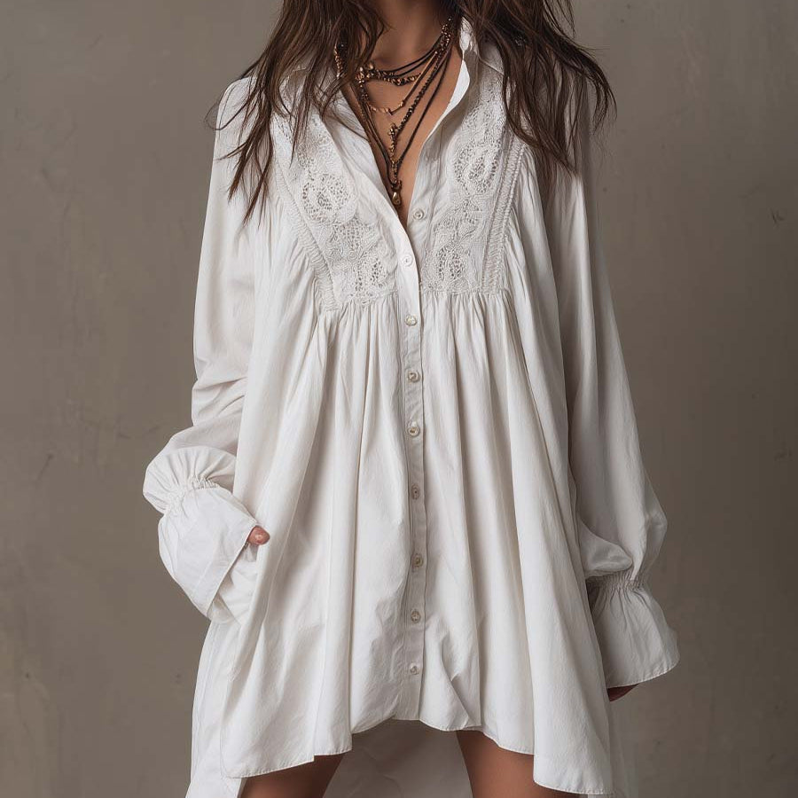 Damen Spitzenkleid mit Langarm und Unregelmäßigem Saum