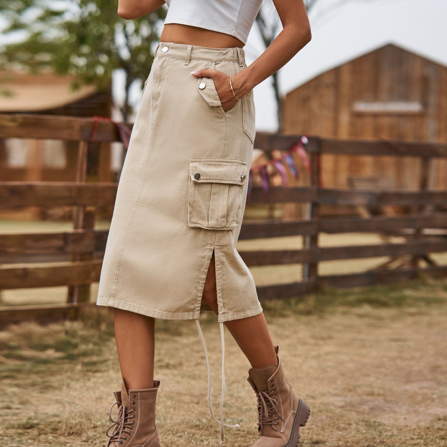 Women's A-line midi skirt with lacing and shaping silhouette