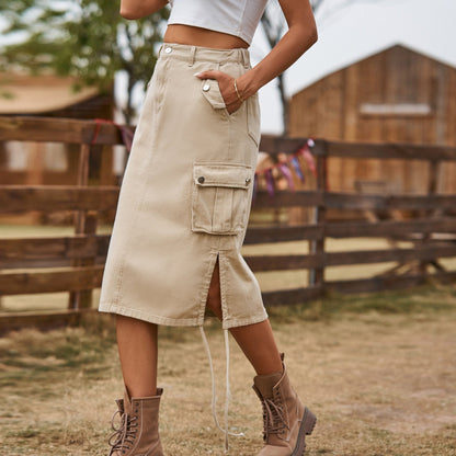 Women's A-line midi skirt with lacing and shaping silhouette