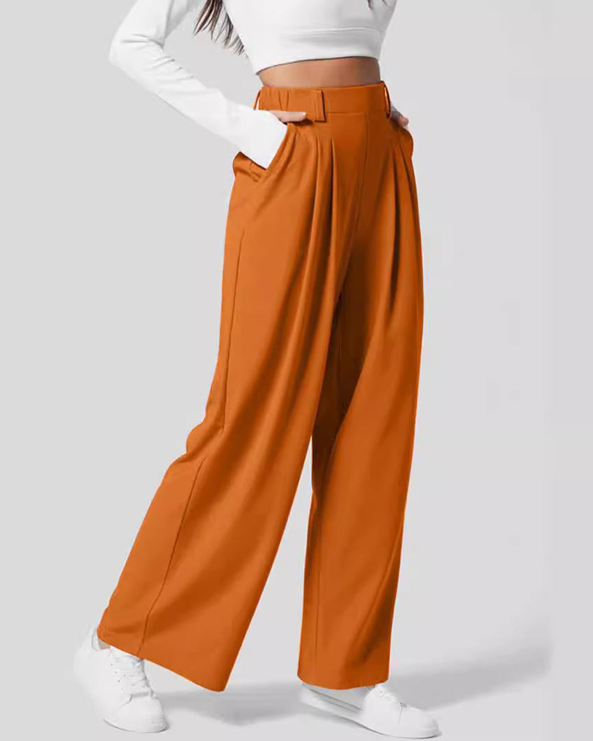 Women's pants with elastic waistband, waffle knit, and wide leg