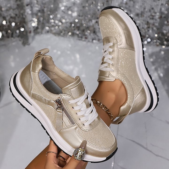 Damen-Sneaker Mit Seitlichem Reißverschluss, Fußgewölbeunterstützung Und Rutschfester Sohle