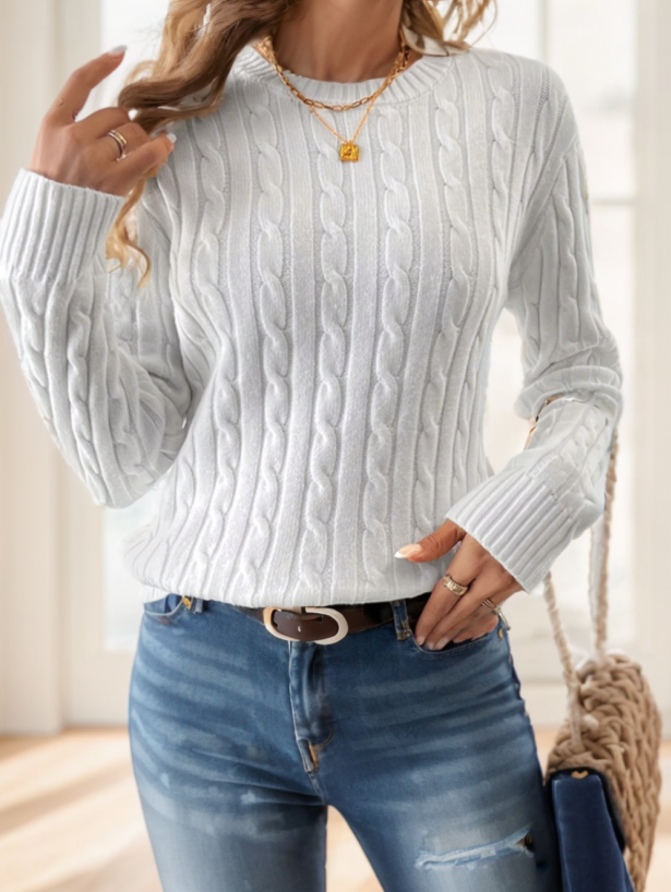 Damenpullover in Unifarbe mit Rundhalsausschnitt und langen Ärmeln